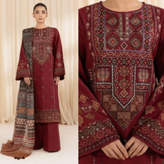 3PC EMBROIDERED DHANAK SUIT - ZN-1416
