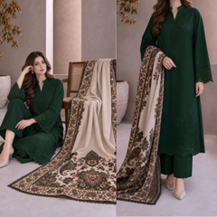 3PC EMBROIDERED DHANAK SUIT - ZN-1503