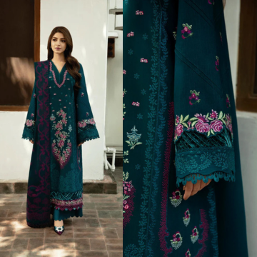3PC EMBROIDERED DHANAK SUIT - ZN-1417