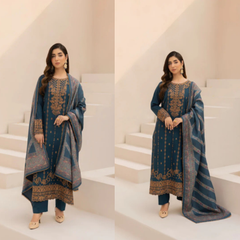 3PC EMBROIDERED DHANAK SUIT - ZN-1418