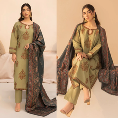 3PC EMBROIDERED DHANAK SUIT - ZN-1419