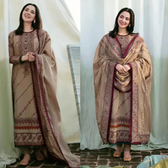 3PC EMBROIDERED DHANAK SUIT - ZN-1422