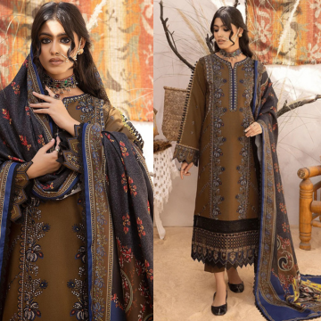 3PC EMBROIDERED DHANAK SUIT - ZN-1423