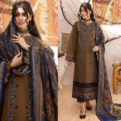 3PC EMBROIDERED DHANAK SUIT - ZN-1423