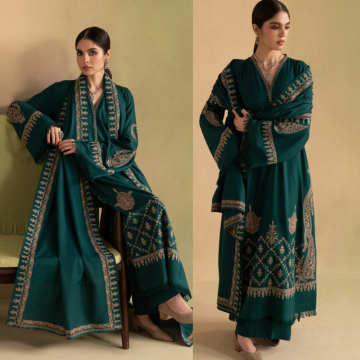 3PC EMBROIDERED DHANAK SUIT - ZN-1508