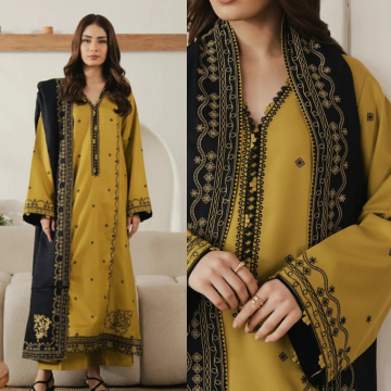 3PC EMBROIDERED DHANAK SUIT - ZN-1420