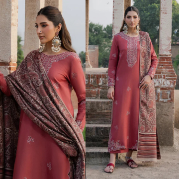 3PC EMBROIDERED DHANAK SUIT - ZN-1424