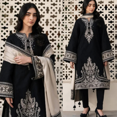 3 Piece Dhanak Embroidered Suit  zn-1508