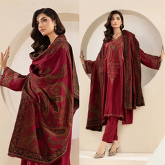 3PC EMBROIDERED DHANAK SUIT - ZN-1426