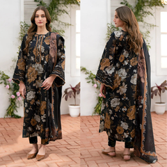 3PC EMBROIDERED DHANAK SUIT - ZN-1427