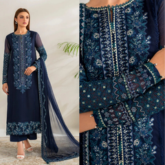 3PC EMBROIDERED DHANAK SUIT - ZN-1432