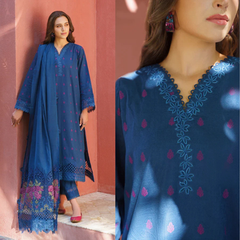 3PC EMBROIDERED DHANAK SUIT - ZN-1433