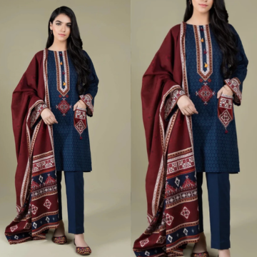 3PC EMBROIDERED LINEN SUIT -ZN-416