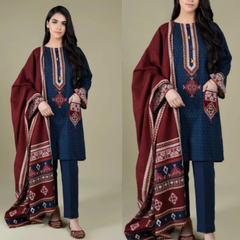 3PC EMBROIDERED LINEN SUIT -ZN-416