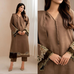 3PC EMBROIDERED DHANAK SUIT - ZN-1465