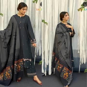 3PC EMBROIDERED DHANAK SUIT - ZN-1436