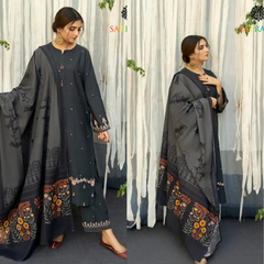 3PC EMBROIDERED DHANAK SUIT - ZN-1436