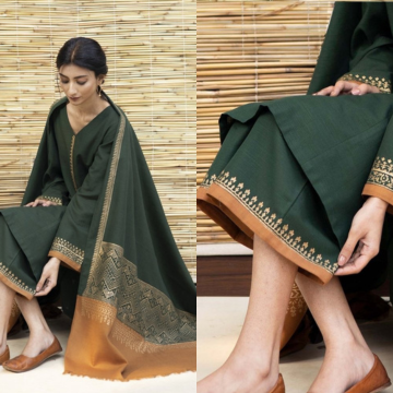 3PC EMBROIDERED DHANAK SUIT -ZN-411