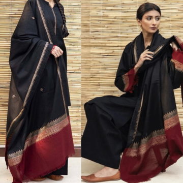 3PC EMBROIDERED DHANAK SUIT - ZN-555