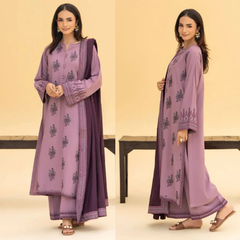 3PC EMBROIDERED DHANAK SUIT - ZN-1443