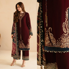 3PC EMBROIDERED VELVET SUIT - ZN-1107