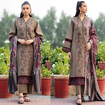 3PC EMBROIDERED DHANAK SUIT - ZN-1445
