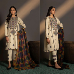 3PC EMBROIDERED KHADAR SUIT - ZN-584