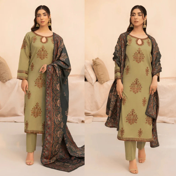 3PC EMBROIDERED DHANAK SUIT - ZN-1446