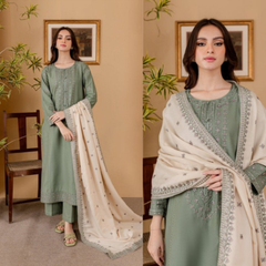 3PC EMBROIDERED DHANAK SUIT - ZN-1121