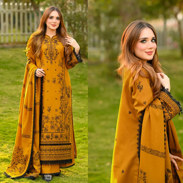 3PC EMBROIDERED DHANAK SUIT - ZN-1427