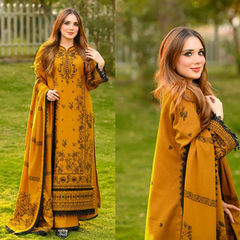 3PC EMBROIDERED DHANAK SUIT - ZN-1427