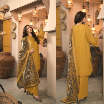 3PC EMBROIDERED DHANAK SUIT - ZN-945