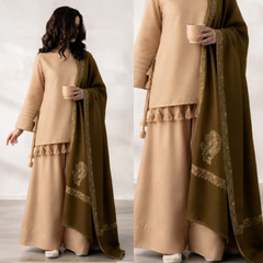 3PC EMBROIDERED DHANAK SUIT - ZN-1466
