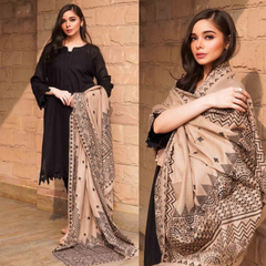 ZN557-3PC Dhanak Winter Embroidered suit with Printed Shawll