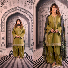 3PC EMBROIDERED DHANAK SUIT - ZN-1450