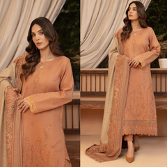 3PC EMBROIDERED DHANAK SUIT - ZN-1451