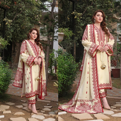 3PC EMBROIDERED DHANAK SUIT - ZN-1452