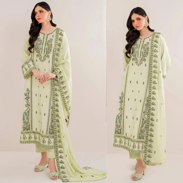 3PC EMBROIDERED DHANAK SUIT - ZN-1453