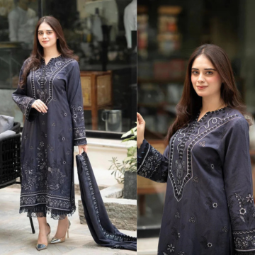 3PC EMBROIDERED DHANAK  SUIT - ZN-1203