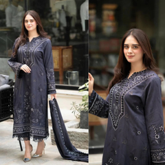 3PC EMBROIDERED DHANAK  SUIT - ZN-1203