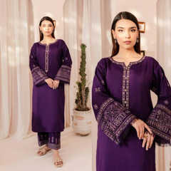 2PC EMBROIDERED DHANAK SUIT - ZN-881