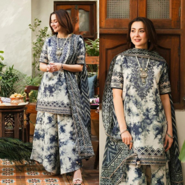 3PC EMBROIDERED DHANAK SUIT - ZN-1205