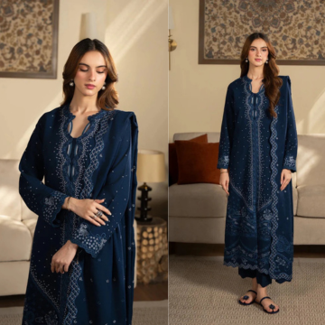3PC EMBROIDERED DHANAK SUIT - ZN-1262