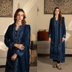 3PC EMBROIDERED DHANAK SUIT - ZN-1262