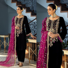 3PC EMBROIDERED VELVET SUIT - ZN-1115