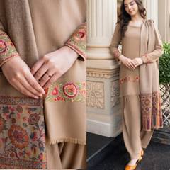 3PC EMBROIDERED DHANAK SUIT - ZN-1467