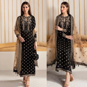 3PC EMBROIDERED VELVET SUIT - ZN-1114