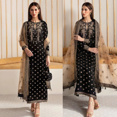 3PC EMBROIDERED VELVET SUIT - ZN-1114