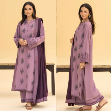 3PC EMBROIDERED DHANAK SUIT - ZN-1455