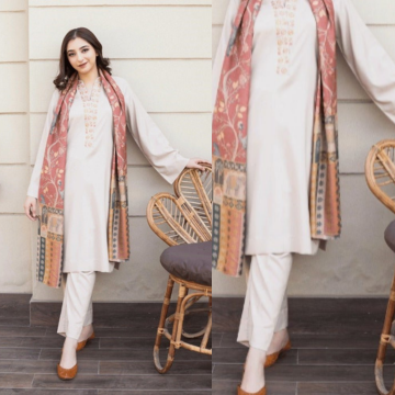 3PC EMBROIDERED DHANAK SUIT - ZN1229